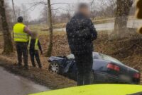 New A Maserati up a tree, another automobile in a ditch